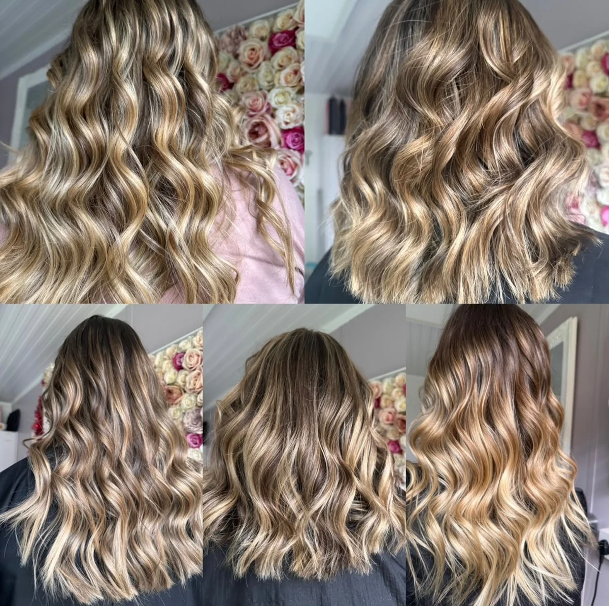 Collage of blonde and brunette waves from several angles
