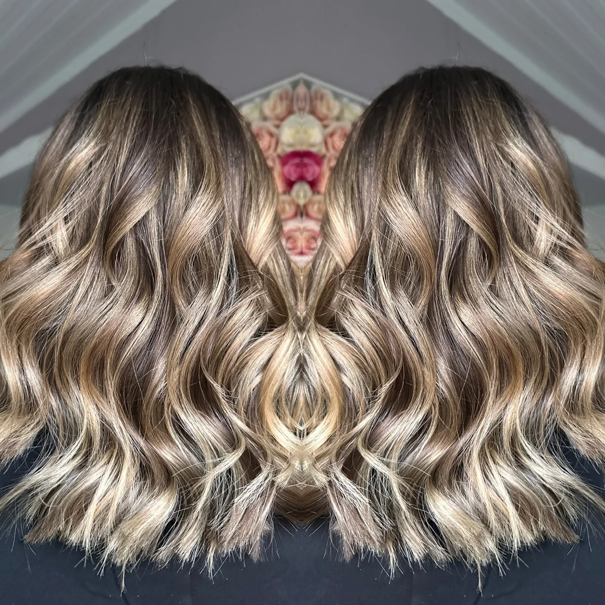 Two views of brunette and beige blonde waves
